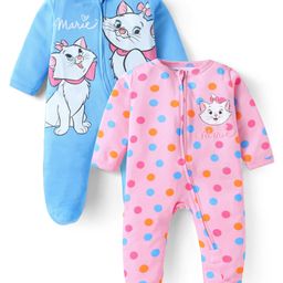 Babyhug Disney Interlock Knit Full Sleeves Footed Sleep Suits With Aristocats Marie Graphics Pack Of 2 - Blue & Pink-image-45