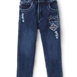 Olio Kids Denim Woven Full Length Jeans With Text Print & Badge Detailing - Navy Blue-picture-45
