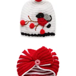 MayRa Knits Pack Of 2 Hand Knitted Bird Crochet Designed Caps - Red & White-picture-11