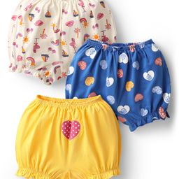 Babyoye Cotton Elastane Knit Printed Bloomers Pack of 3 - Yellow White & Blue-image-96