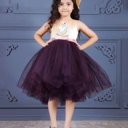 Toy Balloon Kids Sleeveless Unicorn & Text Printed High Low Dress - Purple-image-30