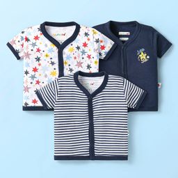 BUMZEE Cotton Woven Half SleevesJhablas with Stripes & Star Print Pack of 3 - Navy Blue & White-picture-24