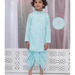 Little Bansi Cotton Full Sleeves Floral Embroidered Dhoti Kurta Set - Blue-image-50