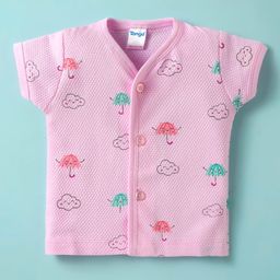 Tango Popcorn Knit Half Sleeves Front Open Jhabla with Cloud & Umbrella Print - Pink-picture-25