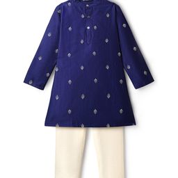 Pine Kids Woven Full Sleeves Kurta Pajama Set With Floral Embroidered - Royal Blue-image-78