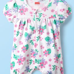 Babyhug 100% Cotton Interlock Knit Half Sleeves Romper with Floral Print - White-picture-12