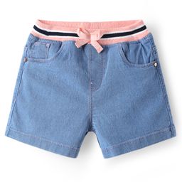 Babyhug Mid Thigh Denim Washed Shorts With Ribbed Waist - Light Blue-picture-40