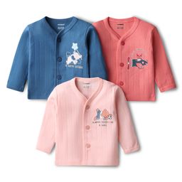 CUCUMBER Sinker Knit Full Sleeves Front Open Jhablas with Animal Print Pack of 3 - Red Pink & Navy Blue-image-19