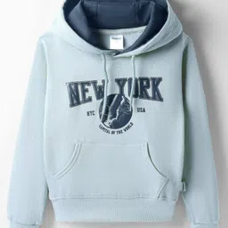 Taeko Full Sleeves Hooded Fleece Sweatshirt with Kangaroo Pocket & Text Print - Light Blue-picture-42
