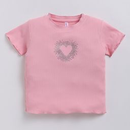 giniekids Knit Half Sleeves Beads Embellished Heart Designed Top - Pink-image-68