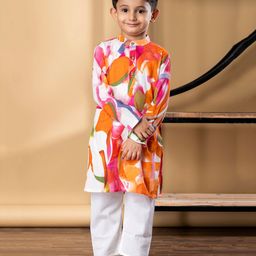 READIPRINT Cotton Woven Full Sleeves Abstract Printed Kurta Pyjama Set - Orange-image-90