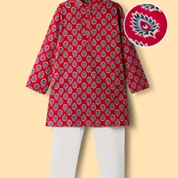 Pine Kids Cotton Woven Full Sleeves Kurta Pajama Set With Floral Print - Maroon-picture-27
