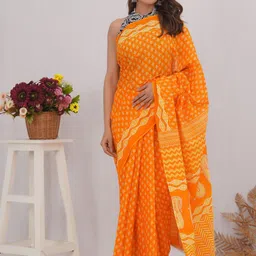 Shivanya Handicrafts Floral Pure Cotton Block Print Saree-image-74