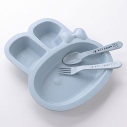 fab n funky Bunny Shaped Section Plate With Spoon & Fork- Blue image 2