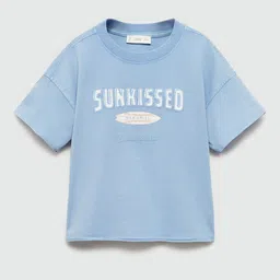Mango Kids Girls Pure Cotton Typography Printed Drop-Shoulder Sleeves T-shirt-image-22