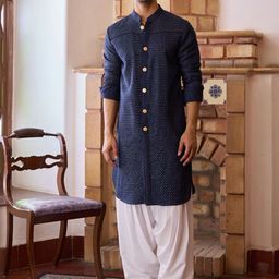 Ankit V Kapoor Fateh Geometric Embroidered Sequinned Straight Kurta with Salwar-picture-9