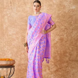 DEVATITHI Ethnic Motifs Zari Silk Blend Banarasi Saree-image-13