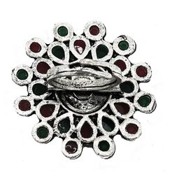 TEEJH Silver-Toned & Multi Oxidised  Stone-Studded Adjustable Finger Ring image 5
