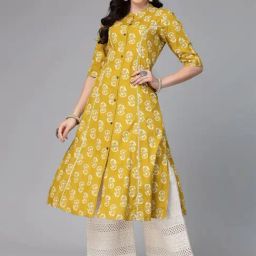 Stylum Lime Green Floral Print A-Line Kurta-34