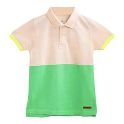 Cherry Crumble By Nitt Hyman Kids Peach & Green Color Block Pattern Polo T-Shirt-image-58