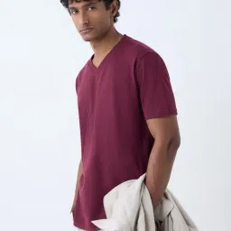 WES Casuals by Westside Wine Solid Slim-Fit Cotton T-Shirt-picture-9