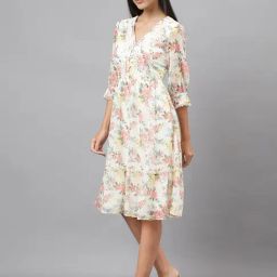 Latin Quarters Pink & White Floral Print Midi Dress-picture-25