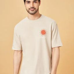 People By Pantaloons Oatmeal Cotton Boxy Fit Printed T-Shirt-image-61