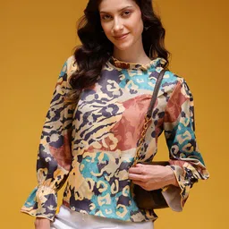 HERE&NOW Printed Puff Sleeve Top-picture-27
