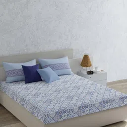 MYTRIDENT Purple & White Floral 120 TC Queen Bedsheet Set 2.28 m x 2.54 m-image-90
