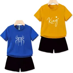 MITANSH Unisex Kids Pack Of 2 Printed Round Neck Pure Cotton T-shirt With Shorts-15
