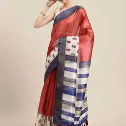 Silk Land Rust & White Printed Saree With Unstitched Blouse-picture-0