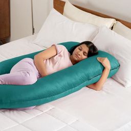 wakefit Green Fibre Filled Faux Velvet G Shaped Maternity Pillow-image-66