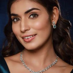 Aatmana Rhodium-Plated Green Stone & CZ Studded Jewellery Set for Women-image-4