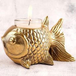 BEHOMA Home Collection Gold Metal Embossed Fish Candle Holder-image-17