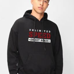 Bewakoof Jet Black Fleece Graphic Relaxed Fit Hoodie-picture-11