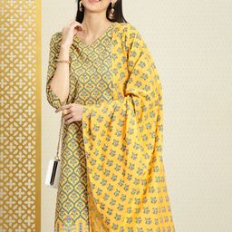 House of Pataudi Jashn Floral Printed Pure Cotton Kurta & Palazzos With Dupatta-picture-51
