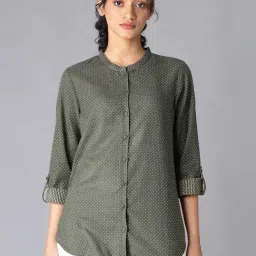 W Olive Green Cotton Printed Shirt-picture-25
