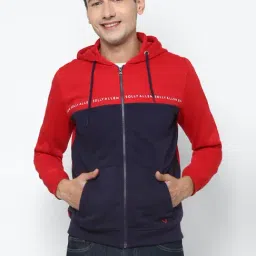 Allen Solly Red Regular Fit Colour Block Hooded SweatShirt-image-18