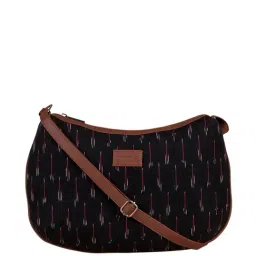 ZOUK Black Textured Medium Sling Handbag-43