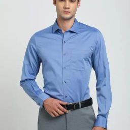 Turtle Blue Cotton Slim Fit Shirt-image-47