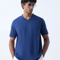 WES Casuals by Westside Indigo Solid Slim-Fit Cotton T-Shirt-picture-24