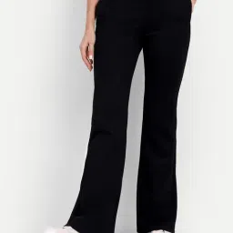 Broadstar Black Relaxed Fit High Rise Flared Trousers-image-107