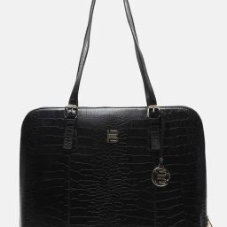 BAGATT Black Leather Textured Shoulder Handbag-24