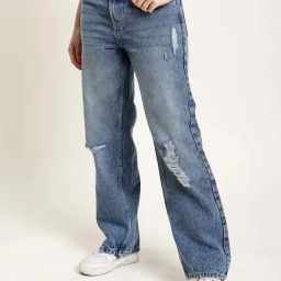 Bene Kleed Blue Cotton Distressed Jeans-image-57