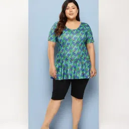 Aarika Green Nylon Printed Short Sleeves Swimsuit With Goggles-image-50