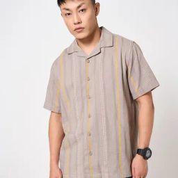 People By Pantaloons Grey Cotton Slim Fit Stripe Shirt-image-69