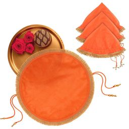 Kuber Industries 4Pcs Orange Colored 2 In 1 Shagun Pooja Thalposh Cover Cloth Potli-24