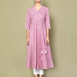 Miravan Pink Cotton Printed Angrakha Kurta-image-92