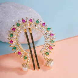 Opal Touch Gold-Plated American Diamond Studded Bun Pin Head Jewellery-58