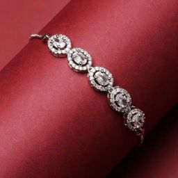 Zeneme Rhodium Plated Silver Toned Stylish Crystal American Diamond Bracelet-9